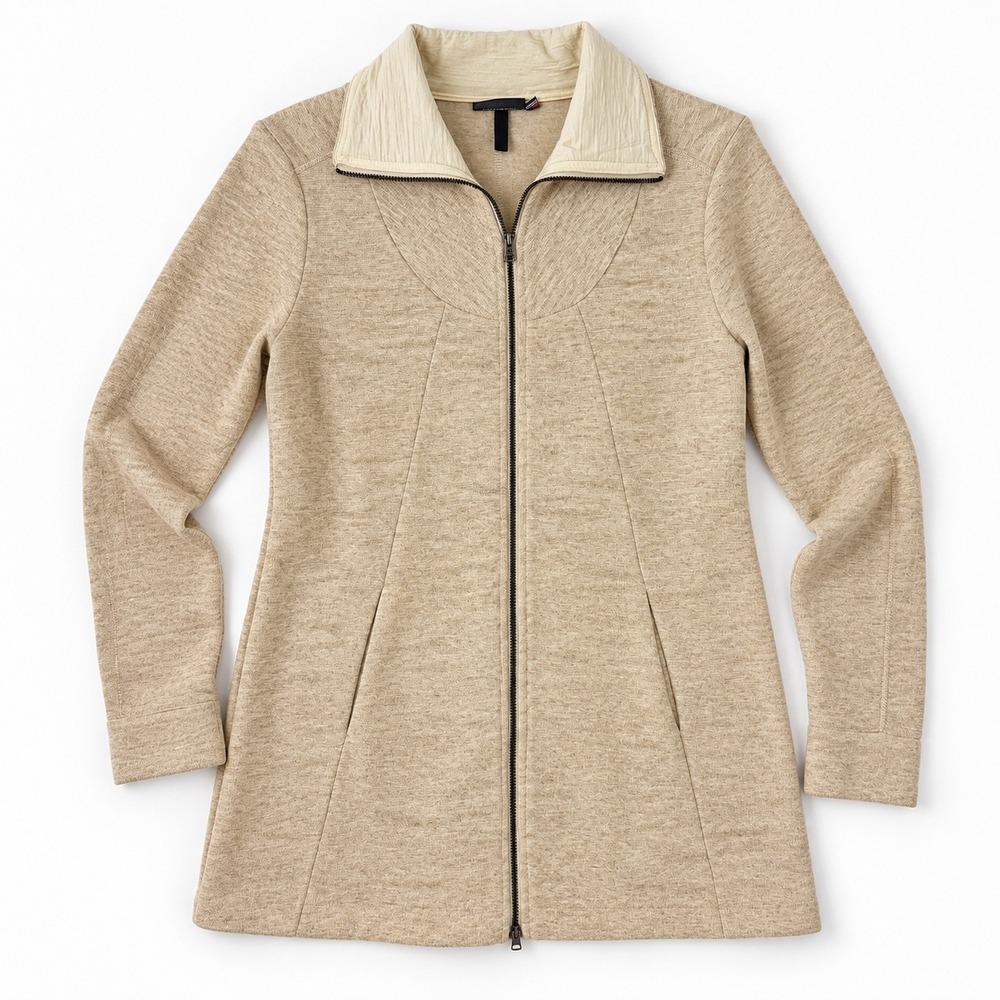 Ibex Alana Full Zip Cardigan Womens M oatmealMerino Wool Sweater Mock Neck